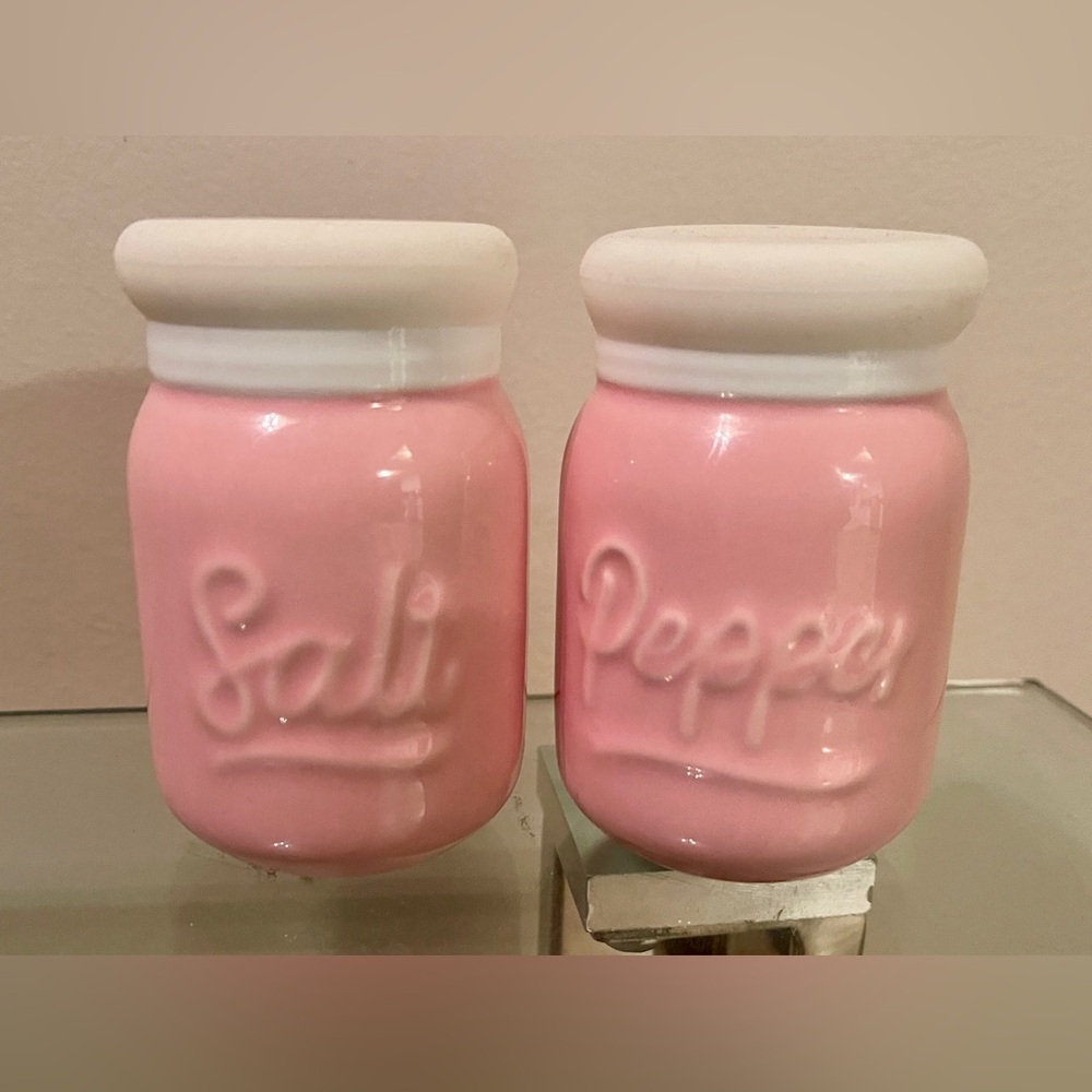 pink porcelain mason jar salt and pepper shakers